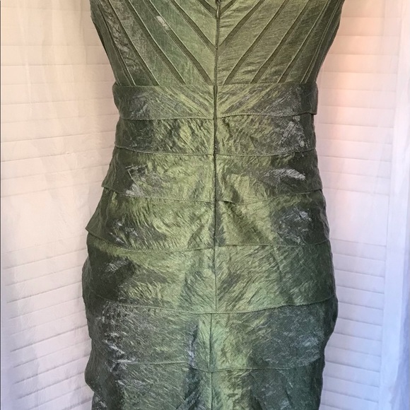 Adrianna Papell Olive Green Shimmer Layered Cocktail Dress - Picture 5 of 9